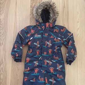 H&M Navy Snowsuit with Snowboarding Bear Print - Size 6x/7 - like new